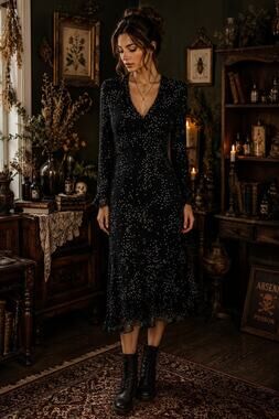 Vintage Majick Black Dark Romantic Whimsigoth Dress Witchy Size Petite Medium PM